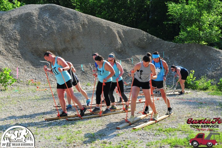 Team Building group participating in the team skiis.
